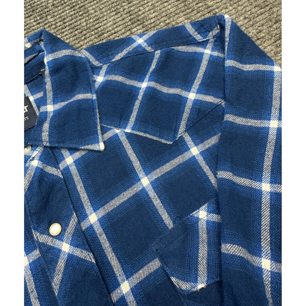 Wrangler Western Shirt Men XL Blue Plaid Pearl Snap Flannel